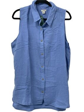 L.L. BEAN Cloud Gauze Sleeveless Button-Down Shirt Cirrus Blue XL
